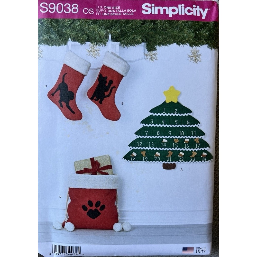 Simplicity‎ Pattern S9038 Christmas Craft Pet Stockings Tree Uncut FF New